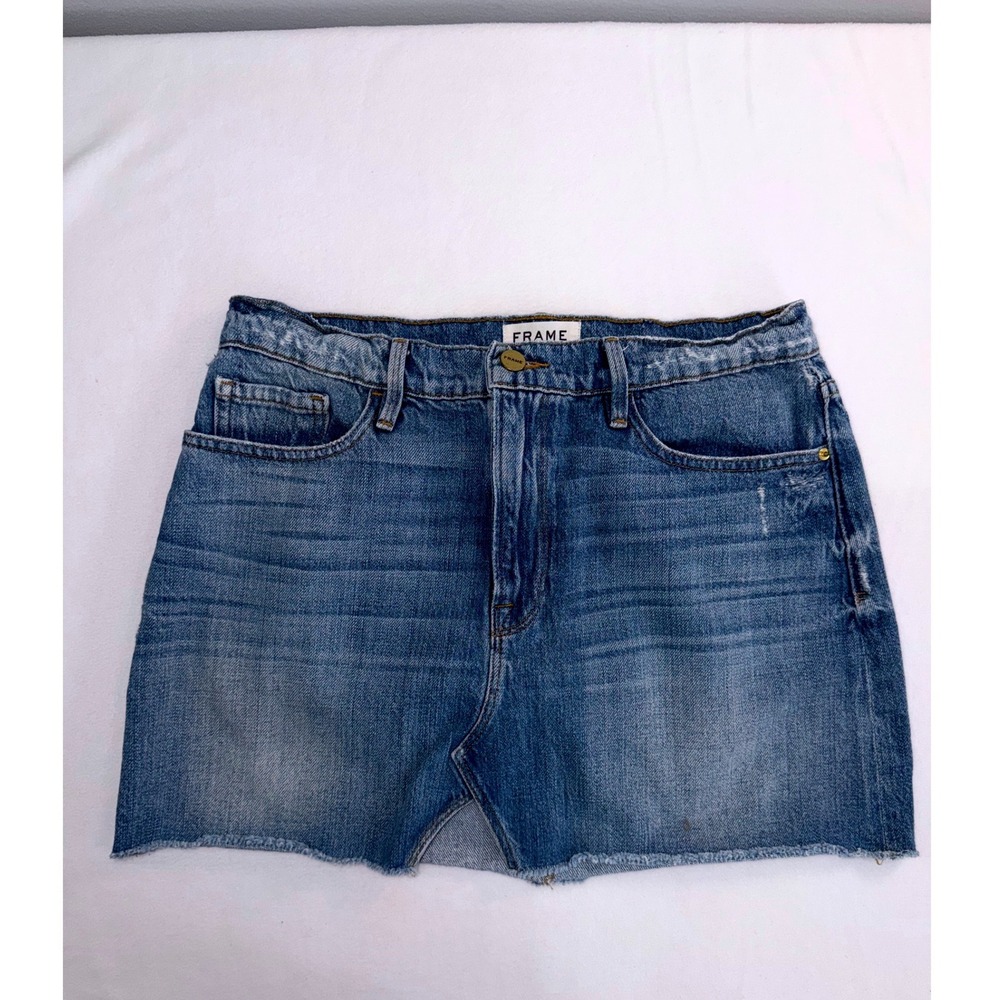 Frame Denim Mini Skirt Women 28 Blue Raw Hem Distressed Festival y2k Boho Coast
